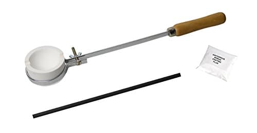 Melting Kit with 18" Fly-Nut Tongs Anhydrous Flux 7 Oz Ceramic Crucible Dish and Graphite Stir Rod Gold Silver Torch Method Precious Metal Casting Refining Pouring Set