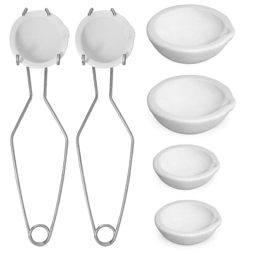 Novellaire-8 Pcs Crucibles for Melting Metal Kit, 4 Ceramic Quartz Crucibles and 2 Upgraded and Enlarged Ceramic Quartz Crucibles, 2 Pcs Whipclip Handle 2a, Melting Metals Like Gold and Silver