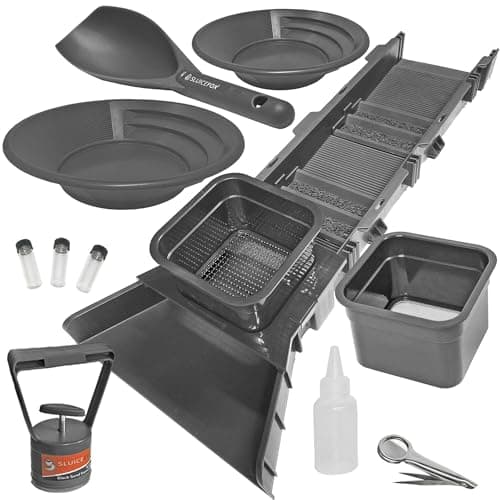 Sluice Box Compact Gold Panning Kit; Portable Sluice Box and 2 Classifier sifting Pans; classify While You Sluice with This Patented Prospecting Tool Set (Green Color) Black 31" Kit
