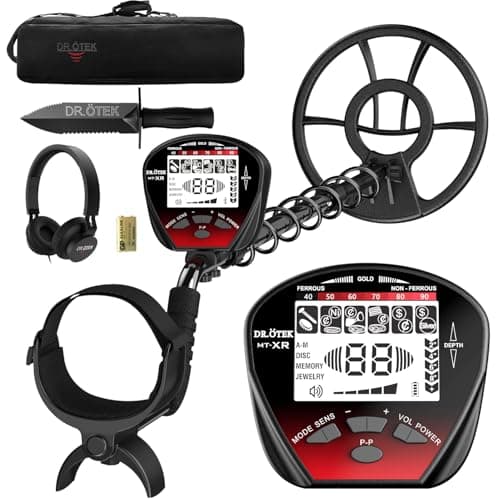 DR.ÖTEK Metal Detector for Adults Waterproof, Professional Gold Detector Kit with High Accuracy, 10" IP68 Coil, Backlight LCD Display, 5 Modes, Advanced DSP Chip for Treasure Hunting, MTXR-Red