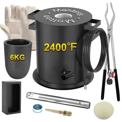 MMasters 6KG Propane Metal Melting Furnace Kit with Gloves, 2400℉ High-Efficiency Metal Foundry for Gold, Silver, Copper, and Aluminum Smelting, Ideal for Jewelry Making and Metal Casting