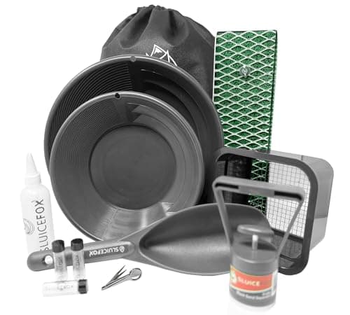 Sluice Fox All-in-One Gold Panning Kit with Portable Sluice – Featuring Miners Moss, Gold Trap Mat, Classifier, and Tote Backpack for Streamlined Gold Prospecting Black