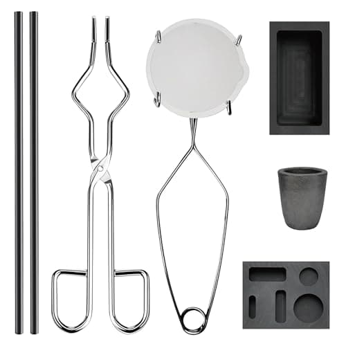 Nelyrho 8-in-1 Metal Casting Kit – Graphite Crucible, Graphite Ingot Molds, 2 Stir Rods, Quartz Cup & Tongs – Complete Set for Melting Gold, Silver, Aluminum, Brass