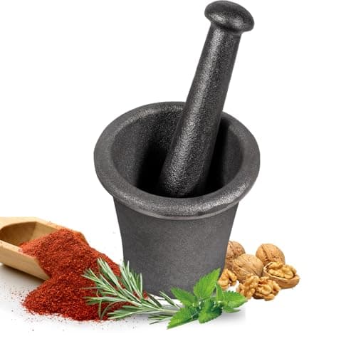 Cast Iron Mortar and Pestle Tool Set Heavy Duty Mortar Pestle Multipurpose for Kitchen Spices Grinder Smasher, Rock-Ore Crusher Large Size 8.3 inch Pestle and 8 Pound Mortar Pestle Set Manual