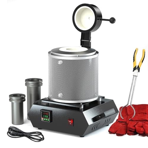 Gold Smelting Furnace Kit, 2100℉ PID Electric Gold Melting Furnace, Anti-Scald Rapid Smelter Kiln for Gold Silver Copper Aluminum Metal Casting Refining Jewelry Making, 3kg + 1kg Crucibles