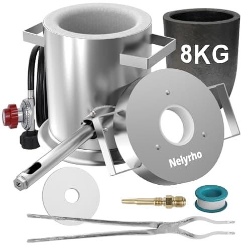 Nelyrho 8kg Stainless Steel Propane Melting Furnace Kit with Crucible and Tong Complete Home Foundry Set for Scrap Metal Recycling Gold, Silver, Copper, and Aluminum Smelting and Refining