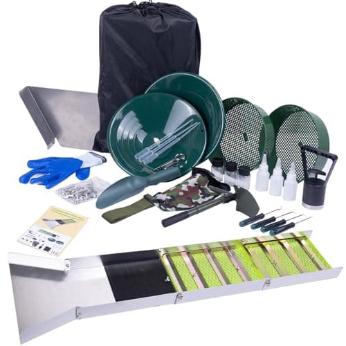 27pcs Complete Gold Panning Kit with 50" Folding Sluice Box, Portable Aluminum Alloy Mining Equipment for Adults, Includes Gold Pan, Classifier Screen, Separating Magnet, Backpack & Accessories